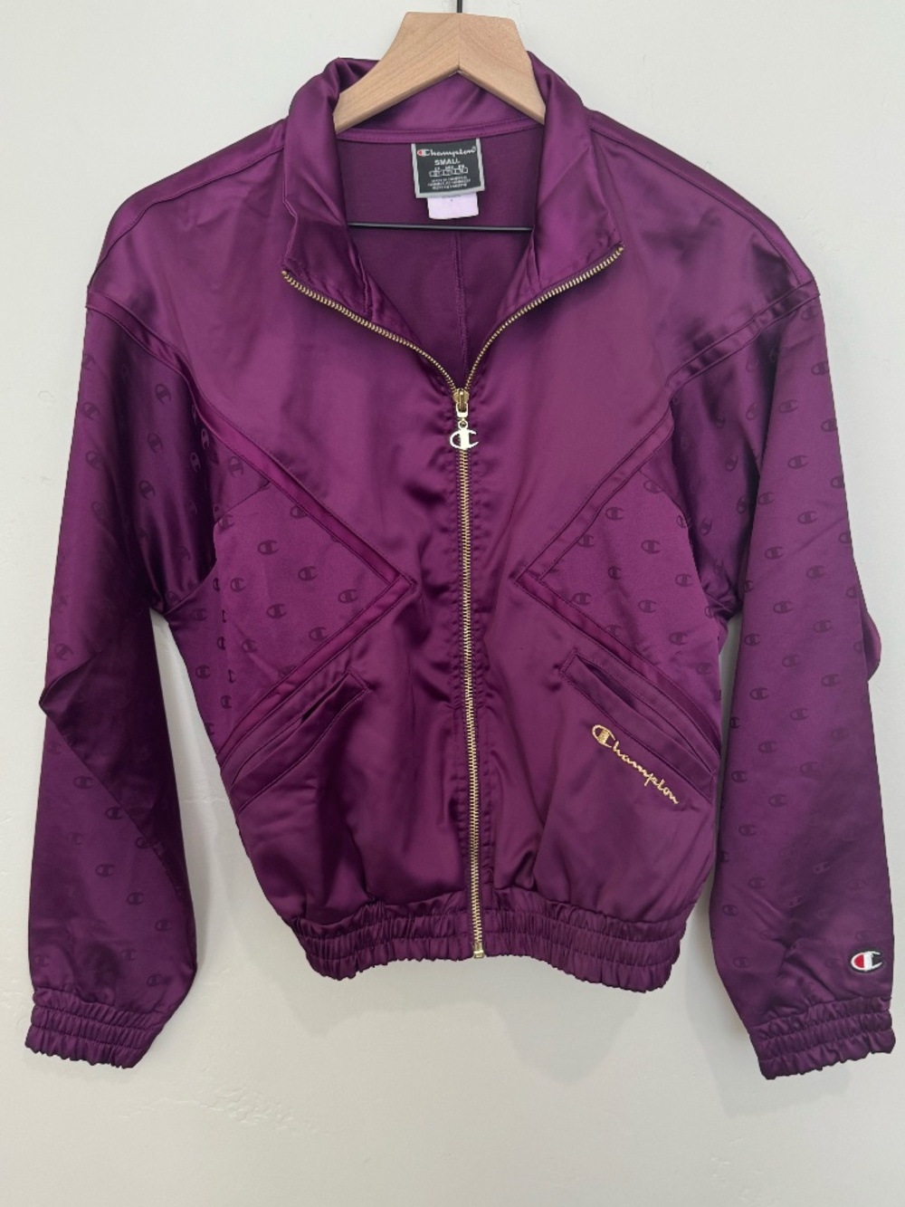 Champion Purple Satin Bomber Jacket Size Small Luxe Athleisure Streetwear